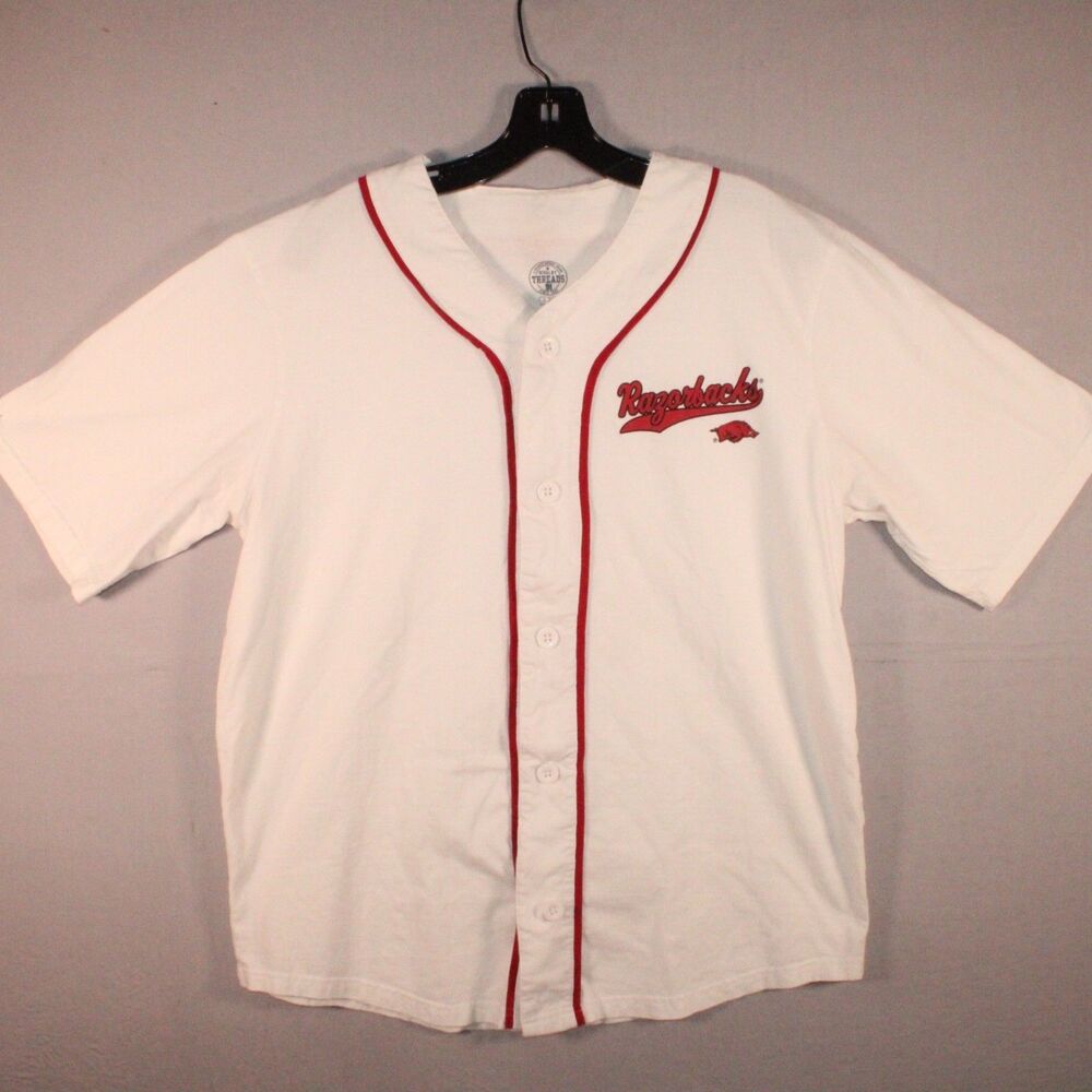 Arkansas Razorbacks Rivalry Threads Men’s Baseball Jersey White Red Size L 100%